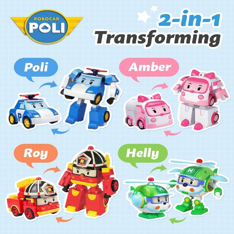 Robocar Poli روبوت متحول 4" - سيارة بولي المتحولة، مجموعة لعب مركبة الطوارئ الشرطية، لعبة تعليمية STEM للأطفال في مرحلة ما قبل المدرسة، هدية مثالية للعطلات وأعياد الميلاد للأطفال من 3 سنوات فما فوق - Image 2